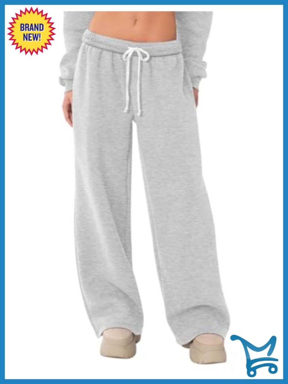 Wide Leg Fleece Lined Sweatpants Cotton Blend High Waist Drawstring Pockets